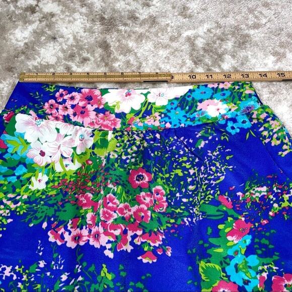 Francesca's / Alya brand blue skirt w pink & green floral pattern SZ M - Picture 7 of 9